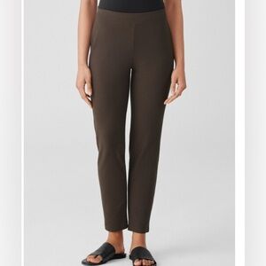 Eileen Fisher Stretch Crepe Pants Womens XXS Brown Pull On Ankle Straight